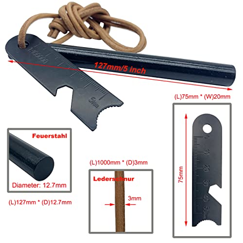 aufodara Stark Feuerstarter Feuerstahl Feuerstab 12,7 mm dick,12,7 cm lang - mit 1x Lederschnur und Multifunktionale Schaber für Outdoor Survival und Camping – Bild 4