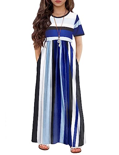 Arshiner Girls Long Dress, Short Sleeves With Pockets cover