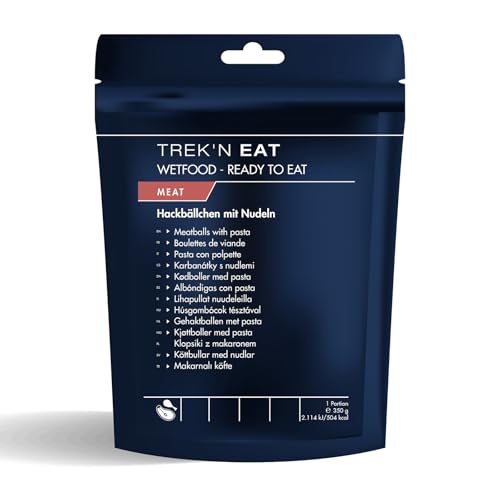 Trek'n Eat Hackbällchen mit Nudeln – Ready to Eat – Sofort verzehrfertig ohne Kochen – Ideal für Outdoor, Camping, Trekking & Notvorrat – Langlebig, nahrhaft & einfach genießen