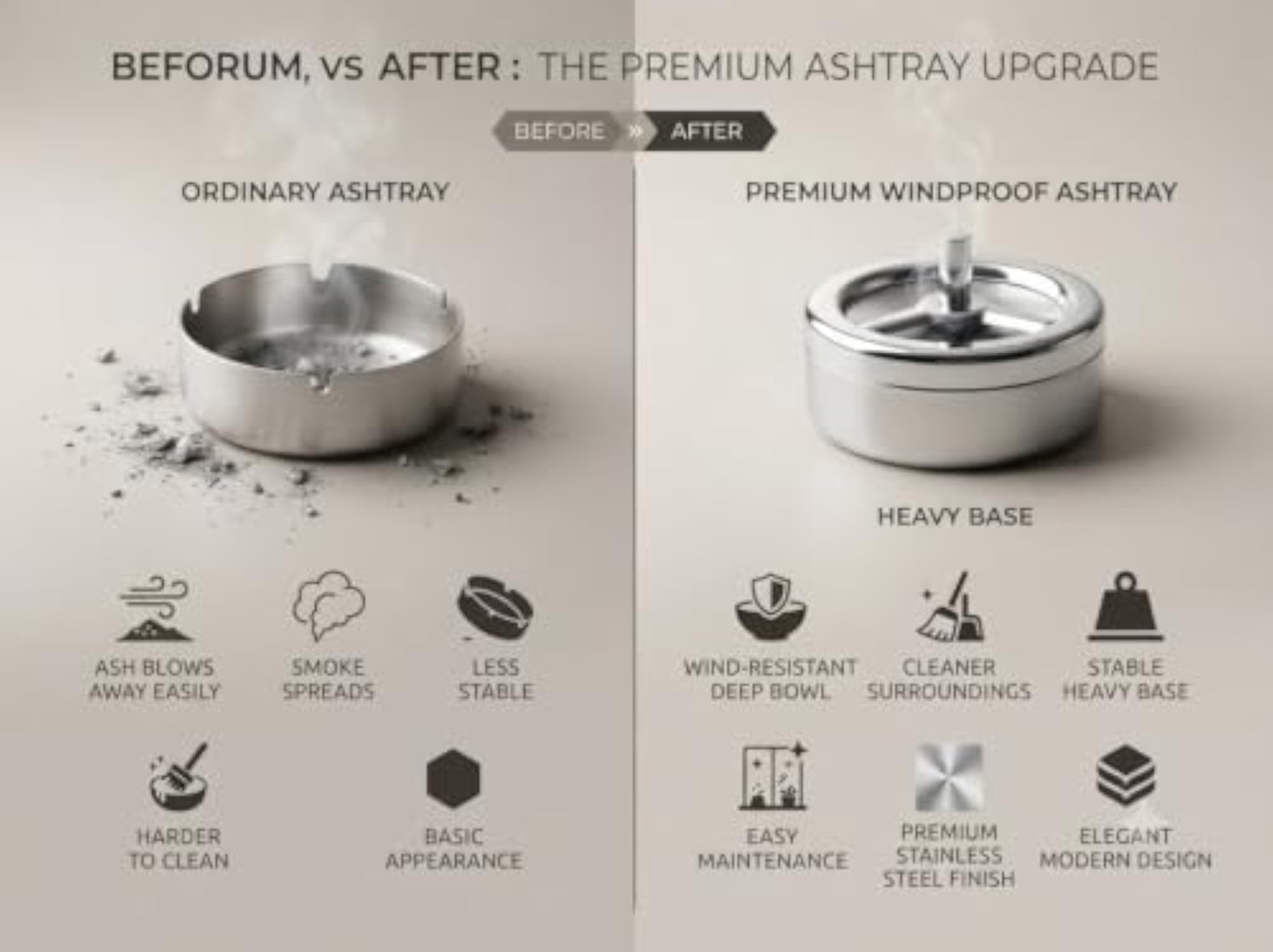 Cigarette Ashtray Stainless Steel Tabletop Smoking Tray