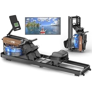 Vowvit Máquina de Remo, Máquina de Remo de Agua con Monitor Bluetooth y Soporte para Tableta Ajustable, Máquina de Remo Plegable, Máquinas de Remo Capacidad de Peso 160 kg, Fácil Montaje