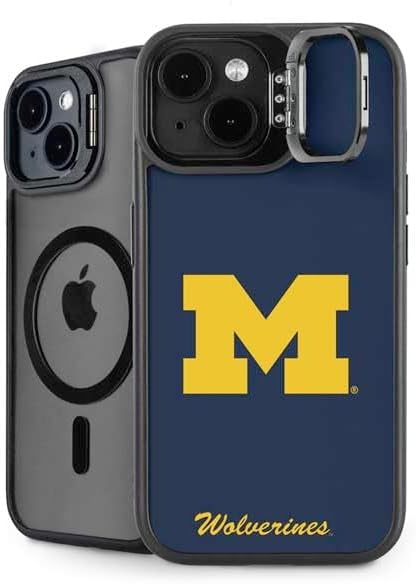 Skinit Kickstand Phone Case Compatible with iPhone 15 - Officially Licensed University of Michigan M Logo Yellow Design