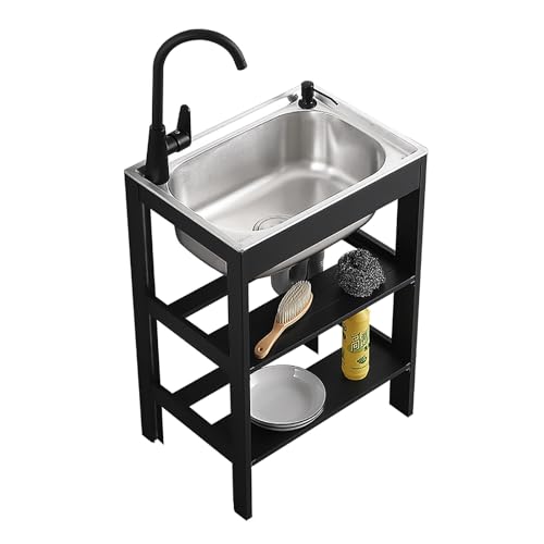 ステンレススチール製ユーティリティキッチンシンク フリースタンディング ケータリング商業用 蛇口付き ステンレススチール製シングルボウル ガレージ レストラン キッチン ランドリールーム用