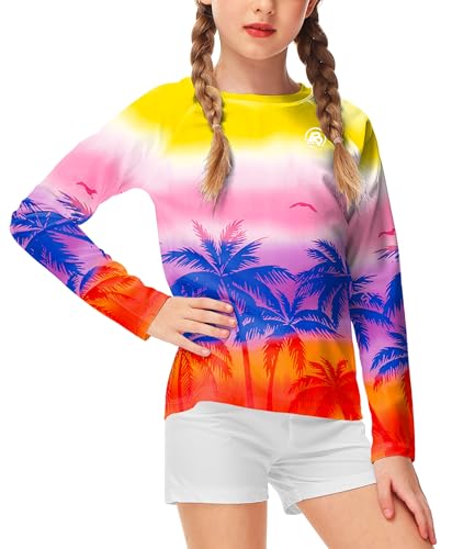 Image of AOBUTE Unisex Kids Rash Guard Long Sleeve SPF 50+ Sun Shirt UV Protection Swim Shirts 3-12 Years