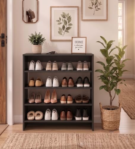 Image of Spyder Craft Engineering Wood Open Shelf Shoe Organizer Shoe Cabinet for Home, Shoe Rack with Multiple Shelves, Space Saving Shoe Rack for Entryway, Living Room & Bedroom, Black, DIY Assembly