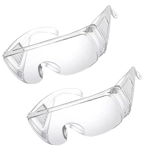 Yuannee Lunettes de Protection Travail,2 Pcs Surlunettes de Protection avec Latérale Anti Buée Sécurité Transparentes Anti-Rayures pour Bricolage Chantier Laboratoire Compatibles avec Lunettes de Vue