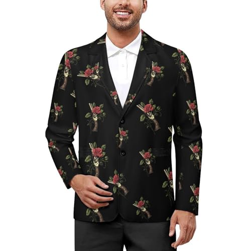 Rose and Guns Mens Suit Jacket Lapel Blazers V Neck Button Business Coat Tuxedo for Wedding Party