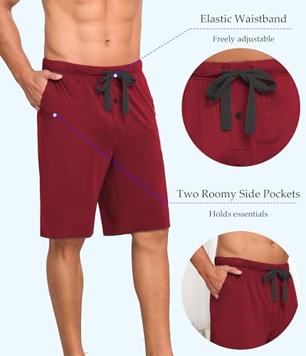 Image of CF Mens Pajama Shorts Bamboo Rayon & Cotton Sleep Shorts Lightweight Pants | Mens sleep shorts,Lightweight lounge pants,Bamboo rayon & cotton pajama shorts men,Soft pj bottoms with pockets 2 or 3 Pack