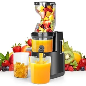 Entsafter Slow Juicer 500W, Saftpresse Elektrisch mit Umkehrfunktion, Entsafter Gemüse und Obst Testsieger 100% BPA Frei, 82MM Öffnung und 1,2L Juicer Machine, Spülmaschinenfest