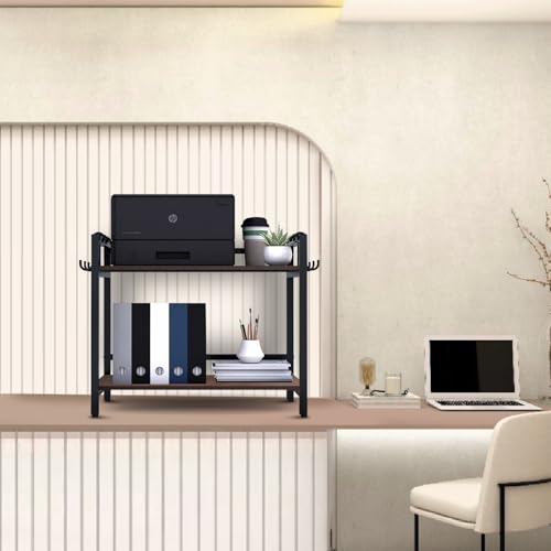 Image of wow craft 2-Layer Multipurpose Microwave Oven Stand & OTG Rack | Floor-Mount Kitchen Storage Shelf with Black Pipe Design | Engineered Wood & Metal Construction | Brown