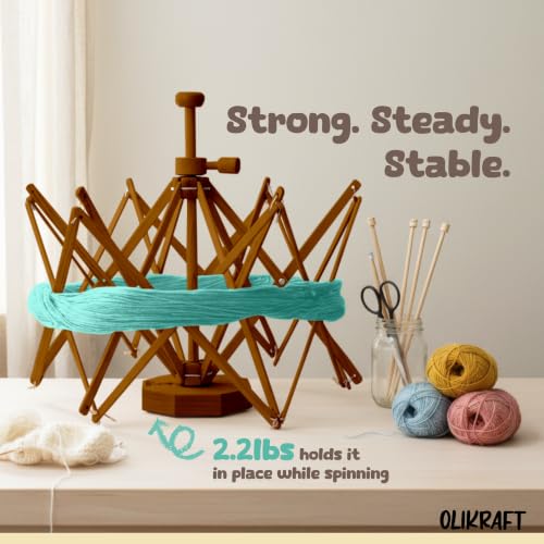 Image of Olikraft Wooden Yarn Swift - Lightweight Reverse Yarn Umbrella Swifts, Ball Swift, Skein Winder (Brown) (Patented)