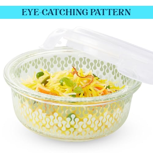 Image of Larah Glassware Gracia Green Borosilicate Glass Lunchbox with Bag | Microwave & Dishwasher Safe, Leakproof | Tiffin for Office, School, College (Fusion)