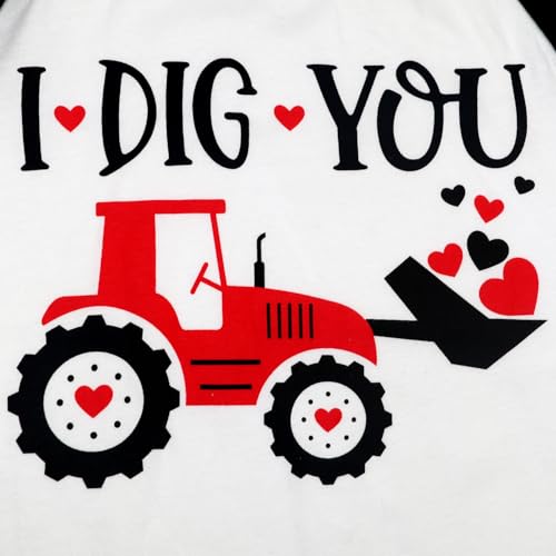 Toddler Boy Valentine Shirt Kids Raglan Long Sleeve Tees Excavator Dinosaur Heart T-Shirt Tops 2-7 Years4