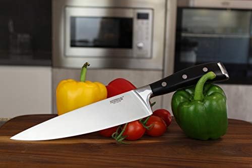 5 Piece Professional Sabatier Knife Block Set - Solid Wood Block, Full Tang, Quality High Carbon Steel Taper Ground Blades, Triple Rivet Comfort Handles. Sharper for Longer. by Taylors Eye Witness