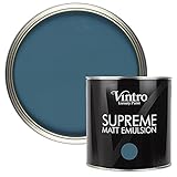 Vintro | Luxury Matt Emulsion | Blue | Smooth Chalky Finish | Multi Surface Paint | for Walls, Ceilings, Wood and Metal | 2.5L (French Navy)