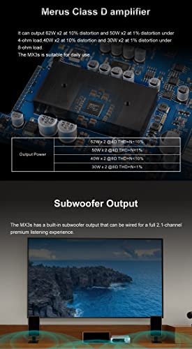Image of Topping MX3s Amplifier 62W x 2 Class D Power amp Subwoofer Out 700mW x 2 Headphone amp 24-bit /192kHz AKM USB C DAC Bluetooth Support(Black)