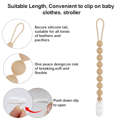 Image of Baby Food Grade Silicone Teether Toy with One Piece Design Pacifier Clip Holder,Teething Toys Gift Set for 3 Months+ Boys and Girls,Freezer Safe,BPA Free. (Bubble Tea)