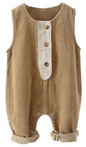 Happy Cherry Infant Boys Girls Bib Overall Infant Solid Color Pocket Bodysuit Sleeveless Romper Jumpsuit with Snap Fall Winter Outfit Clothes Browm 3-4T