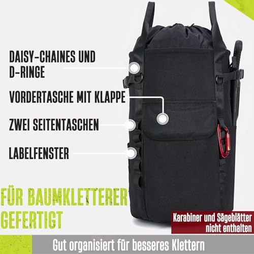 Arborist-Seiltasche, 35L Baumkletter-Seilsack, Baumpflege-Ausrüstungs-Eimer-Rucksack, Arborist-Baumklettern Ausrüstung mit Seitentaschen, Robuster Felskletter-Rucksack, Kletterausrüstung für Bäume