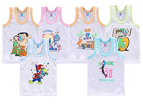 Image of Presents Born Baby Pure Cotton Printed Innerwear baniyan Kids Vest Infants Sando Unisex Sleeveless Regular fit Undershirts for Boys and Girls Pack of 6