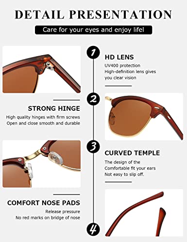 Image of AEVOGUE Polarized Semi Rimless Sunglasses for Men Women, Retro UV400 Sun Glasses for Driving Outdoor