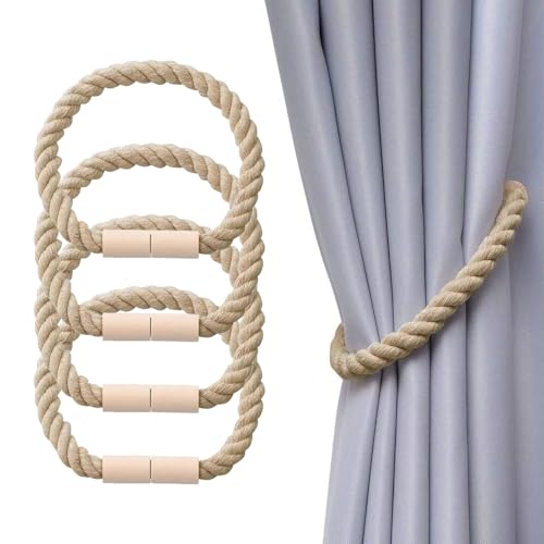 Pilyero 4 Pièces Embrasse pour Rideaux,Embrasse Rideau Magnetique Boho Décoration, Rideaux de Maison, Rideaux de Bureau (Beige)