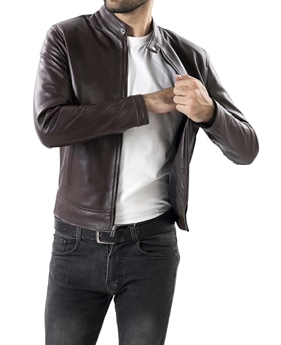 Image of Jild Classical Single Piece Lambskin Leather Jacket Men - Everyday Wear Snap Tab Collar Men's Motorcycle Leather Jacket