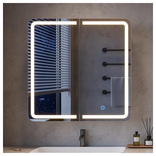 mojiasion 2-türiger Spiegelschrank Bad mit Beleuchtung – 60 cm breit, Alibertschrank mit LED, Touch-Sensor, 3 Lichtfarben, dimmbar & integrierter Ladestation (2 USB + 2 Steckdosen)