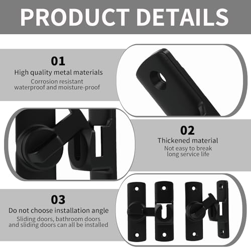 Schiebetürschloss für den Innenbereich, Türschloss, Hakenverschluss, 90°/180°, aus Zinklegierung, Verriegelung der Schnalle, Diebstahlschutz, Türschloss, einfache Installation