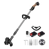 Giardino Strimmers Elettrico Potente Cordless Grass Trimmer 21V Prato Cutter-180 ° Testa Regolabile, Nero, 450W, Leggero (Include 2 * Batteria e Caricabatterie e Lame)