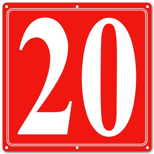 Image of Premium Aluminum Number Signs 20, Metal 12 inch X 12 inch Red Numbered Signs Outdoor for Parking Lots, Floor, Dock, Court, Aisle, Field, High Visibility, No Fade, Weather-resistant