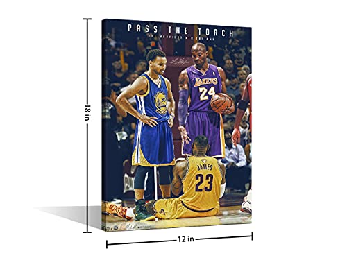 Sports Legends Black Mamba Lebron James & Stephen Curry Poster Wall Art Decor Framed Print 1 Pcs All Basketball Star Fans Gift for Guys & Girls Bedroom Decoration Ready to Hang - 12"Wx18"H