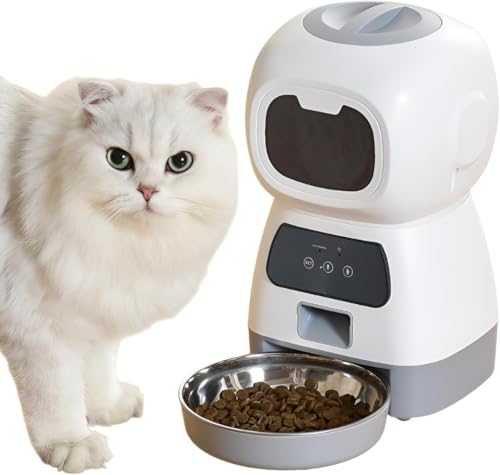 Queeninget 自動給餌器 猫・小型犬用 双方向電源 スマホ接続 音声録音 透明収納 電池残量警告 タイマー設定 水洗い可能 (WIFIモデル - USB充電ポート)