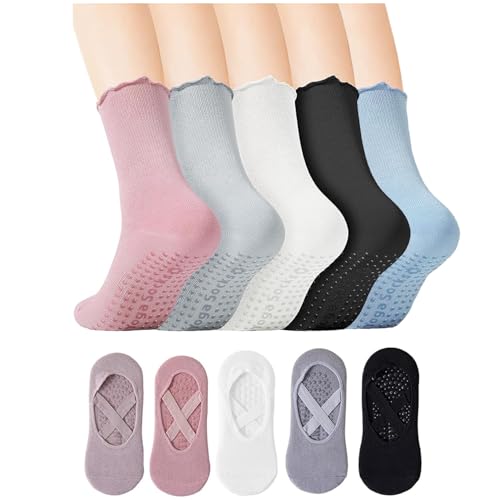 La Mejor Recopilación de Ropa de Yoga y Pilates para Mujer al mejor precio. 43 VOSHOME 10 Pares Calcetines de Yoga, Calcetas Pilates Mujer, Calcetines Largos Yoga para Mujer, Calcetines Antideslizantes de Ejercicio Tirantes Transpirables Calcetas, Trampolín,...