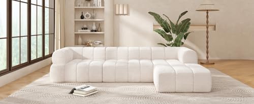 Image of Christopher Knight Home Mania 122 inch Modular L-Shape Sofa Couch with Chaise Lounge, Modern Sectional Sofa Set for Living Room, Boucle Fabric Upholstered Cloud Couch with Deep Seat, Milky White
