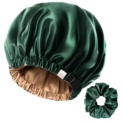 YANIBEST Doppelschichtige Satinhaube Seidenhaube zum Schlafen Verstellbare Haube für Frauen mit lockigem natürlichem Haar
