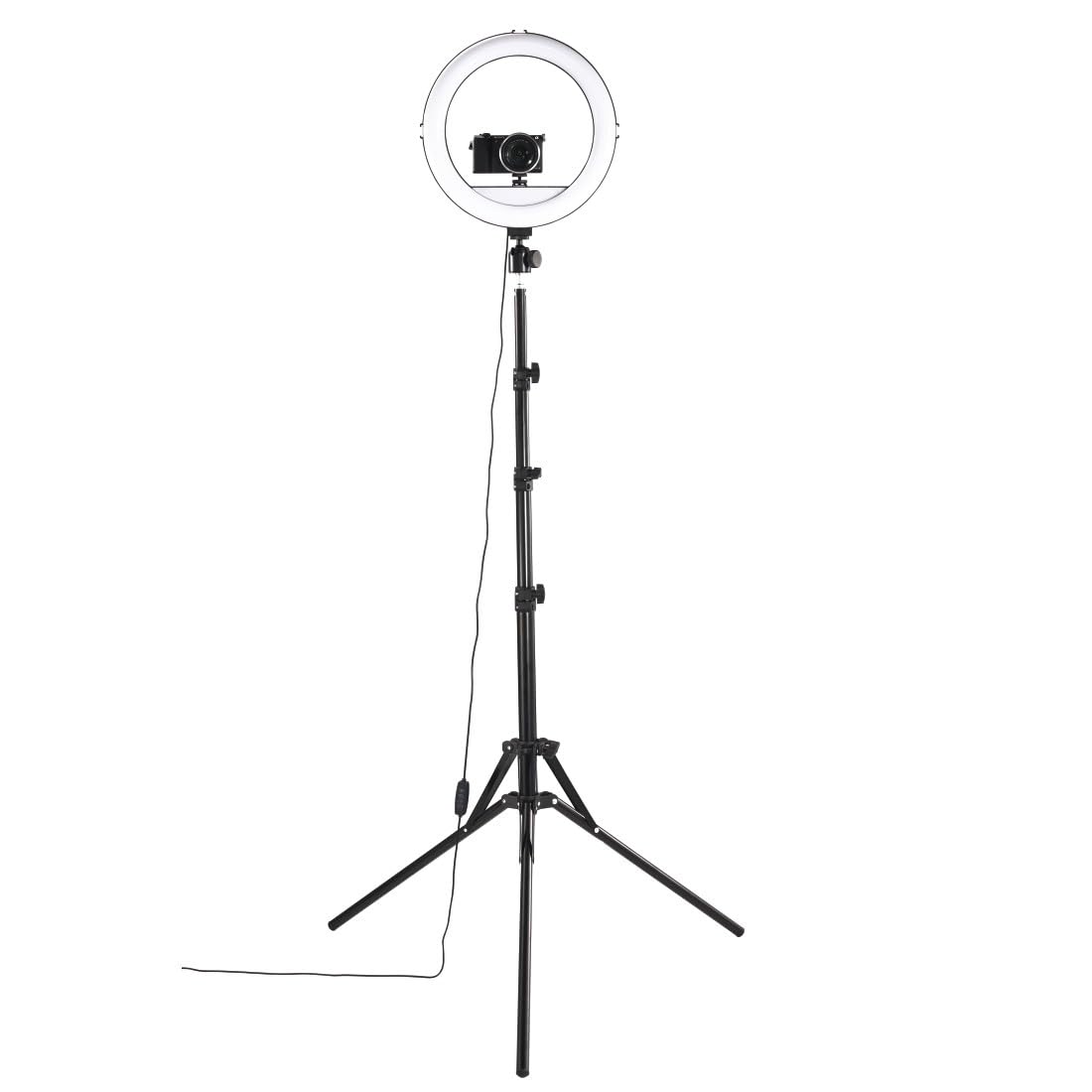 Hama Anillo de luz LED con trípode para teléfono móvil (Anillo de 30 cm de diámetro, trípode para Smartphone, Extensible hasta 215 cm, luz Circular Regulable, Disparador Remoto por Bluetooth), Color