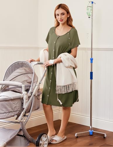 Image of Ekouaer Labor Delivery Gown Nursing Braeastfeeding Dress Maternity Clothes