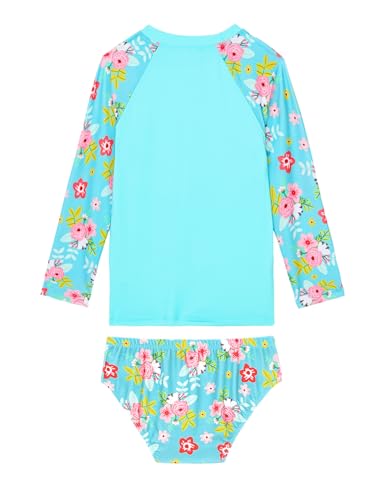 Image of Girls Swimsuit Long Sleeve Rush Guard Bathing Suit Swimwear with Bikini Bottom Sun Protection
