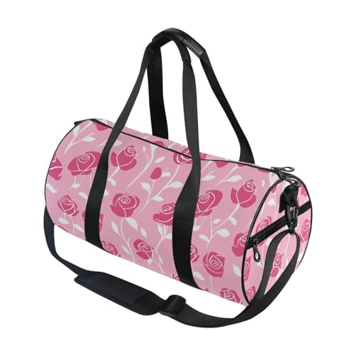 Rose Pink Sports Duffel Bag Barrel Gym Bag with Large Main Compartment, Side Pocket and Zippered Pouch Full Print Design for Fitness Short Trips and Outdoor Sports