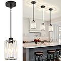 ZSMIHDOH 3 Pack Black Pendant Light, Modern Crystal Pendant Lights Kitchen Island Lighting, Hanging Light Fixtures Mini Chandelier Pendant Lights for Island Dining Room Hallway Bedroom
