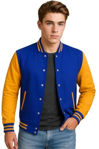 Zulin Royal and Yellow Baseball Jacket - Men's Varsity High School Bomber Jacket