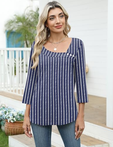 Image of LOMON Womens 3 /4 Length Sleeve T Shirts Asymmetrical Neck Tops Business Blouses for Women Fashion 2026