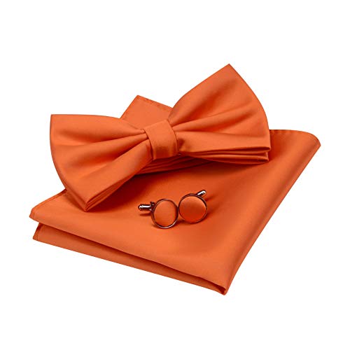 Image of GUSLESON Men's 3-pc Solid Color Bow Tie Gift Set - Double‑Fold Pre-Tied Bow Tie, Pocket Square, Cufflinks - Wedding Formal Party