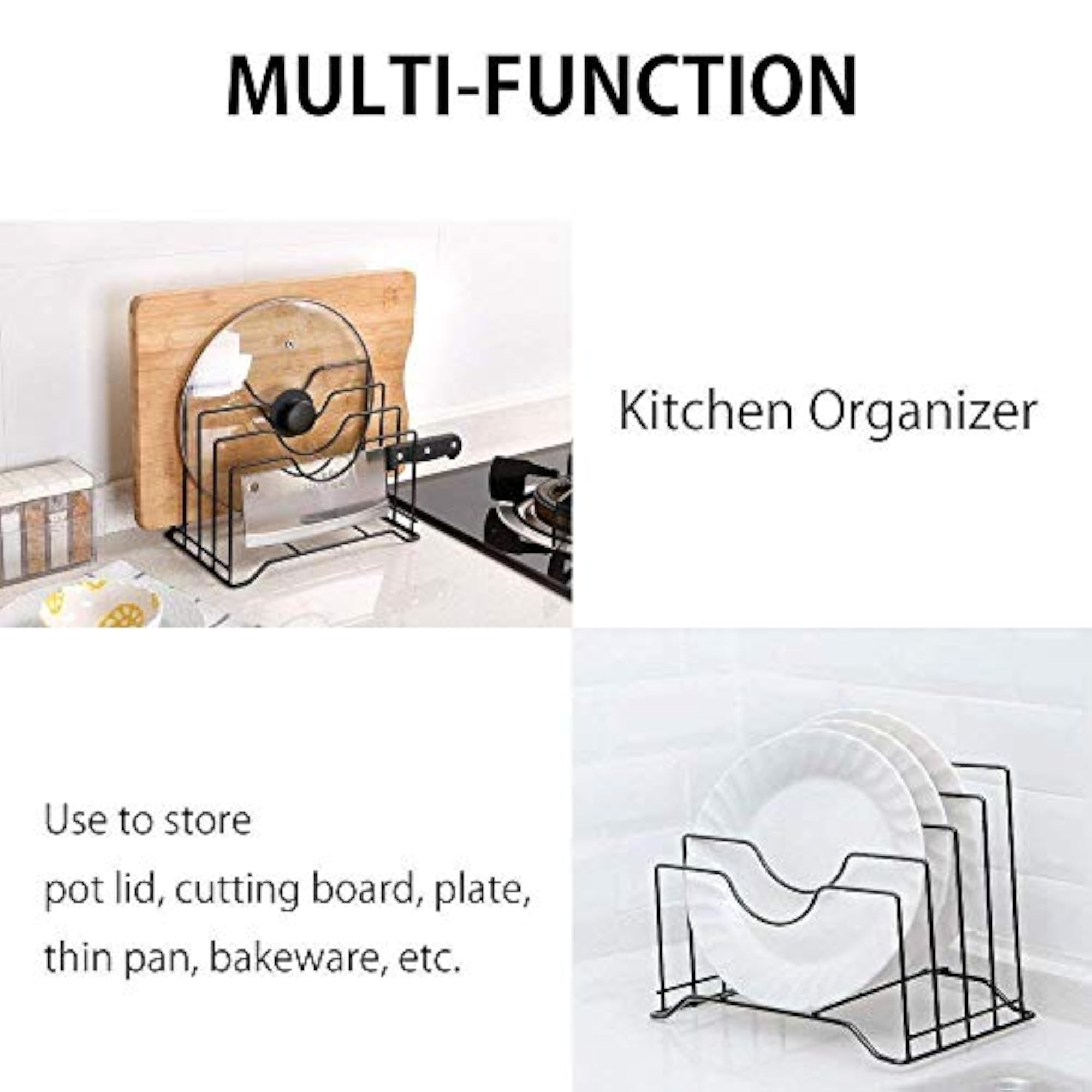 Multipurpose Stainless Steel 4 Slot Pan Cover Storage Rack