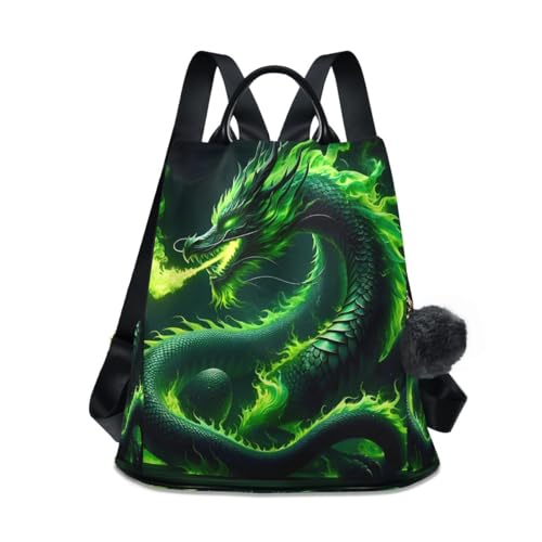 Image of SUABO Green Fire Dragon Women Backpack Purse Anti-theft Casual Shoulder Bag Fashion Ladies Bags