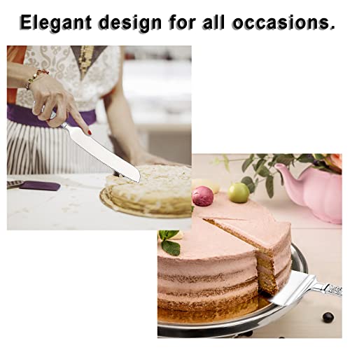 Bstkey 2Pcs Silver Cake Pie Pastry Servers, Cake Knife And Server Set, Vintage Engraved Cake Cutter Serving Spatula Set For Wedding Birthday Parties Anniversary Christmas And Events #TOP3