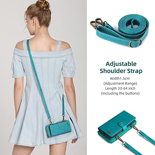 Misscase Compatible With Iphone 13 Pro Max Wallet Case 2021,Multi-Function Wallet Case,2 In 1 Detachable Magnetic Wallet Case With Card Holder,Pu Leather Flip Cover With Lanyard,13 Card Slots Blue #TOP3