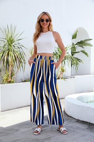 Women High Waisted Palazzo Pants Flare Wide Leg Boho Printed with Pockets3
