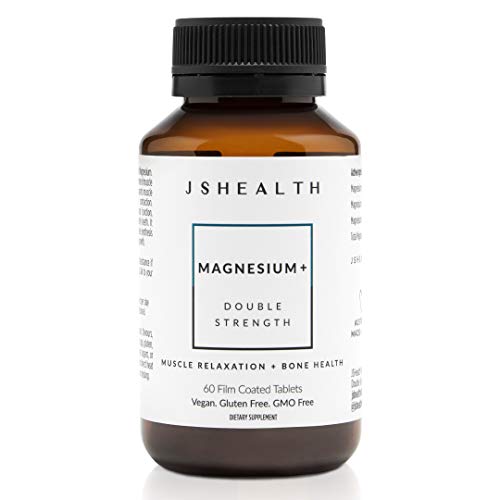 JSHealth Vitamins Double Strength Magnesium Supplements with Magnesium Glycinate & Citrate for Muscle Relaxation (60 Tablets)